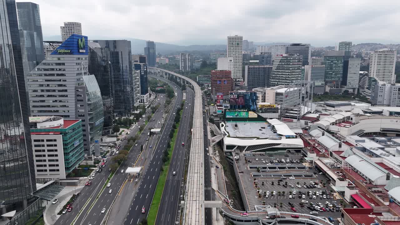 frontal aerial shot of railway in santa fe mall mexico city