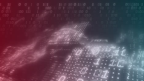 animation of waves and binary code over red and blue background