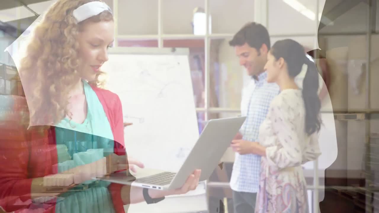 도시 풍경 위에 사업가들의 애니메이션