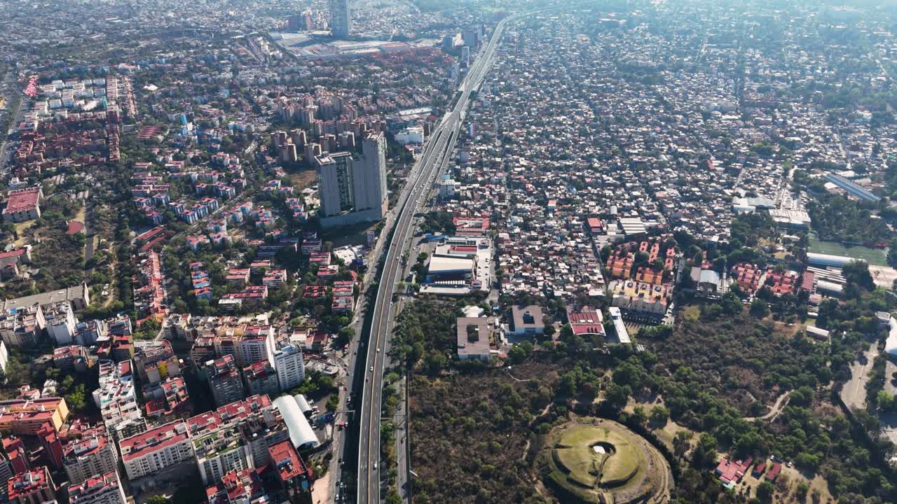 Drone flying at a high altitude above southern Mexico City