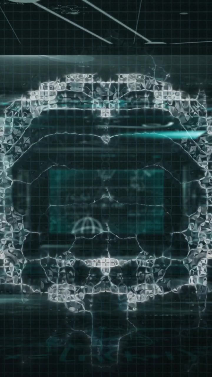 Animation of brain over globe and digital screens on black background
