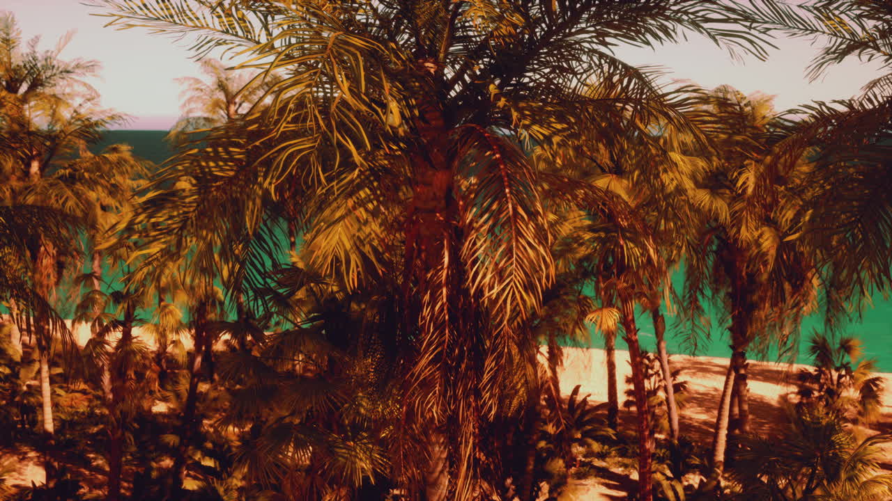 열대 해변 에 있는 아름다운 종려나무