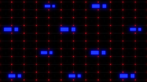 dazzling geometric grid vibrant red and blue squares on a pitch-black canvas