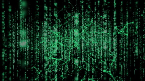 animación de puntos conectados iluminados sobre el lenguaje de programación moviéndose sobre un fondo negro