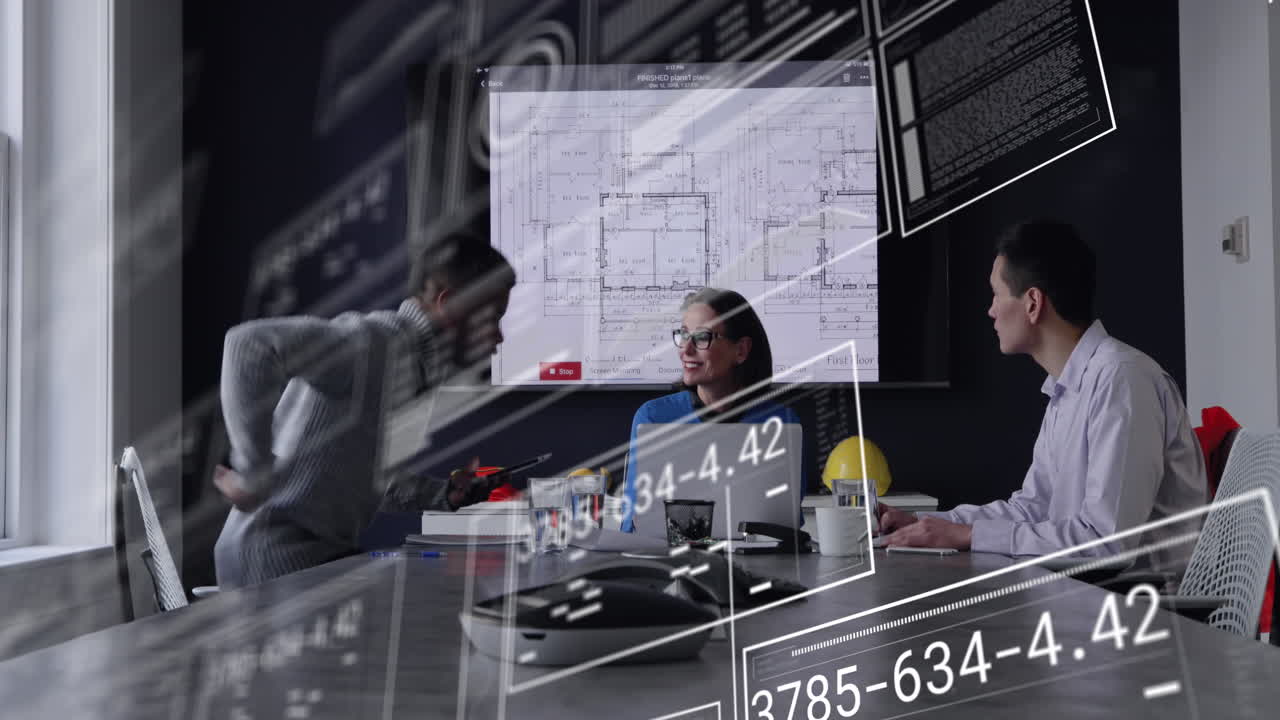 사무실에서 다양한 비즈니스 사람들에 대한 데이터 처리의 애니메이션