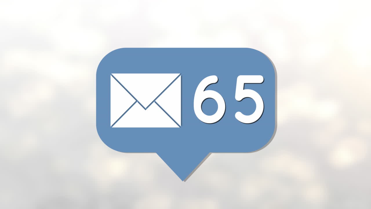 animación del icono del mensaje con números crecientes contra puntos de luz en fondo gris