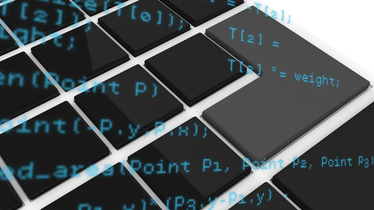 Animation of data processing over computer black and grey keys in background