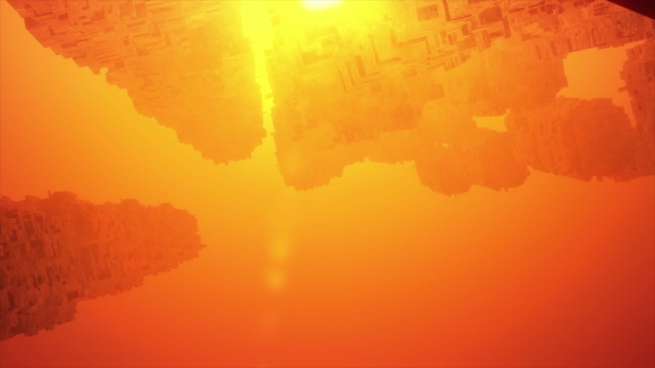 Paisaje Surrealista Abstracto con Atardecer y Formas Geométricas