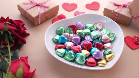 heart-shaped chocolates and gifts