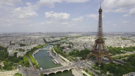 aerial view of the eiffel tower and seine river in paris, france