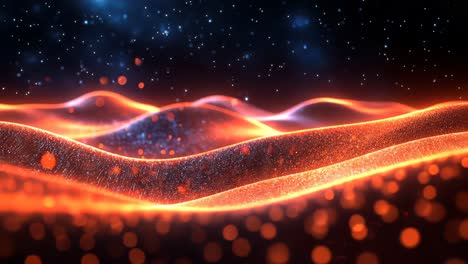 stunning abstract landscape with vibrant glowing lines and particles