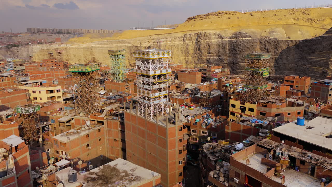 Aerial flying above Cairo’s Zabaleen neighborhood