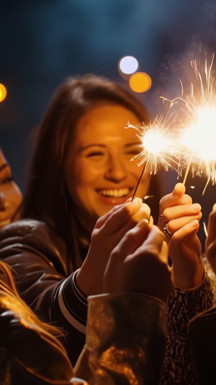 Celebrare momenti gioiosi con le stelline: una commovente dimostrazione di amicizia e felicità in un'atmosfera di festa notturna.