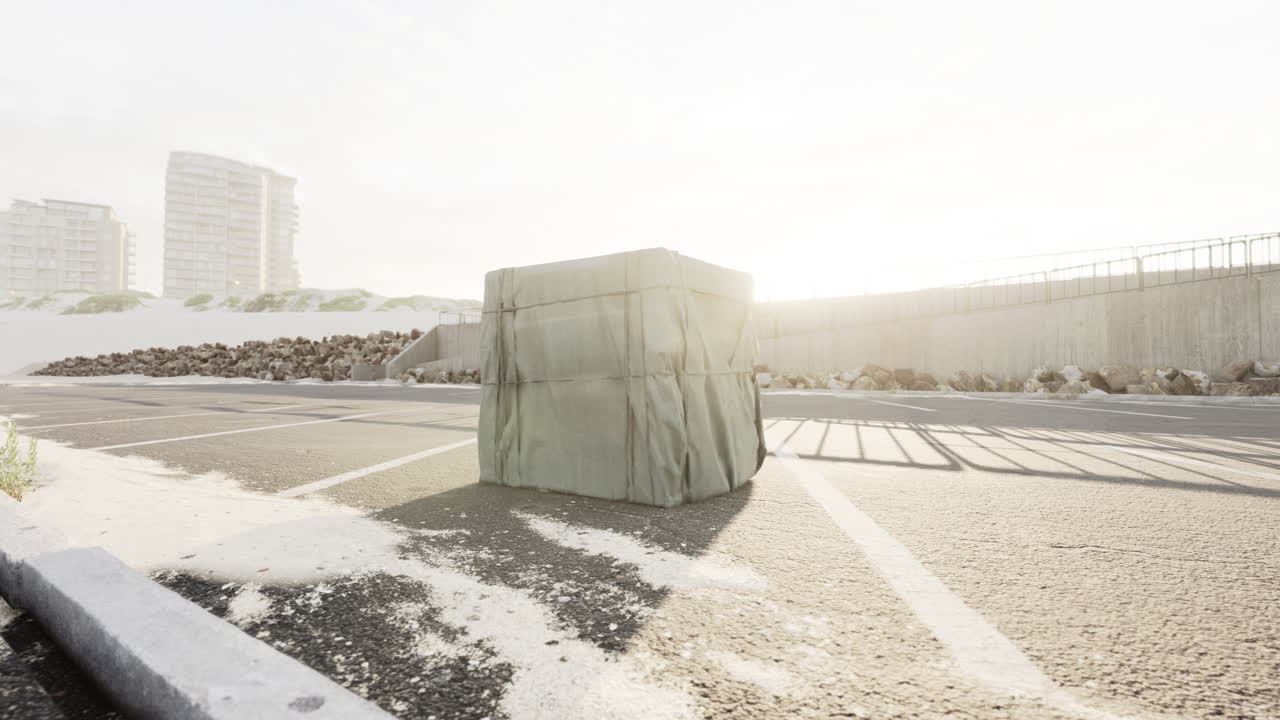 빈 주차장에 포장 된 포장 상자