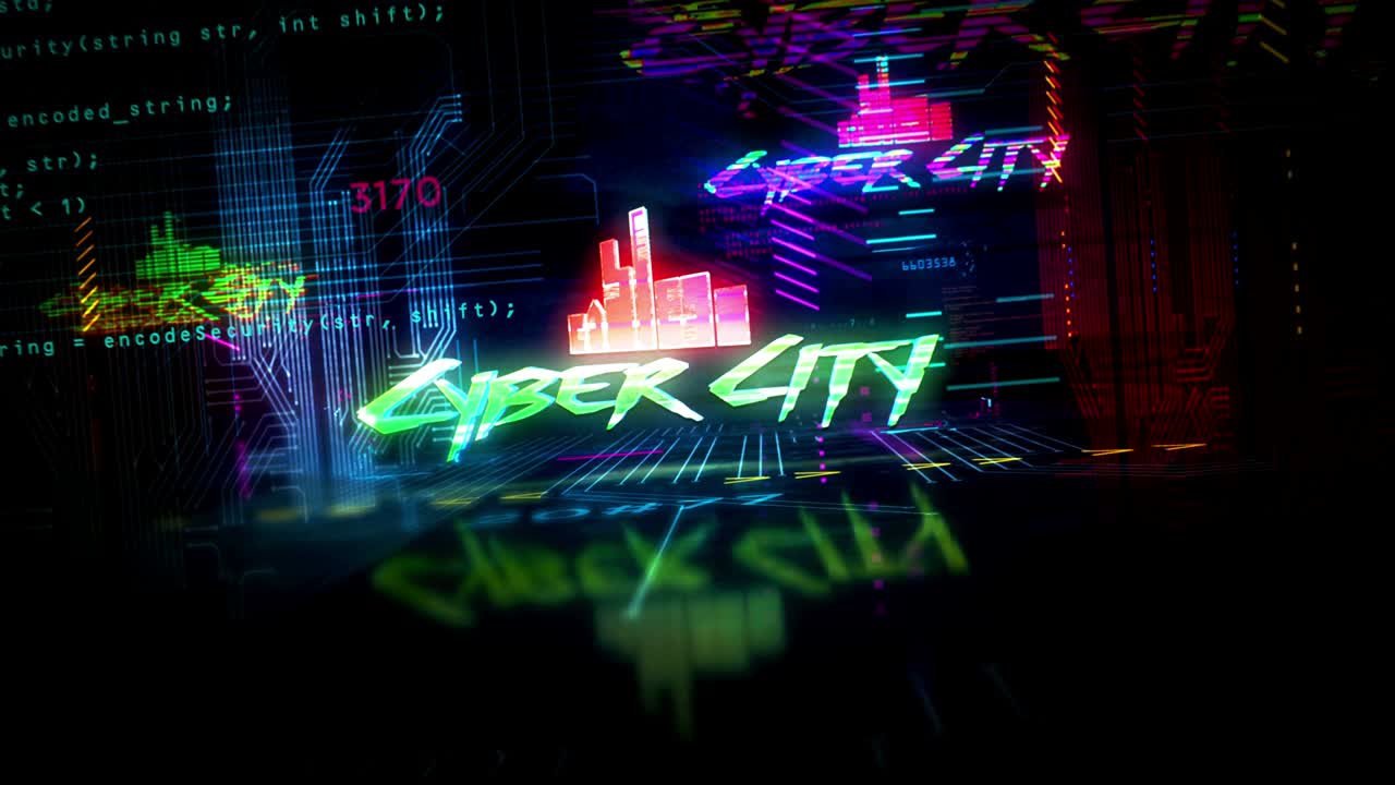 Cyberpunk style intro with cyber city loop theme
