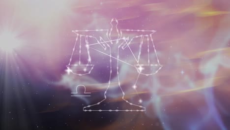 Animation of libra star sign on clouds of smoke in background