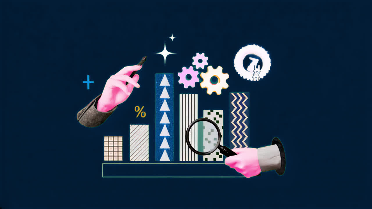 Creative data analysis illustration animation isolated asset, transparent 4K video, alpha channel