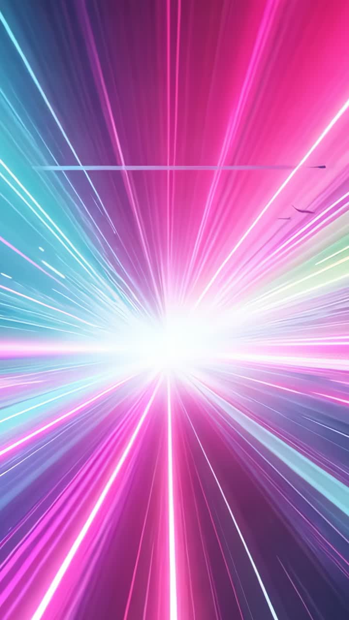 Vertical video: Converging neon beams accelerating toward light orb in tunnel, with turquoise ring
