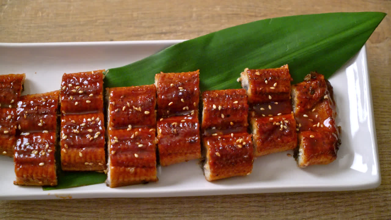 sliced grilled eel or grilled unagi with sauce (Kabayaki) - Japanese food style