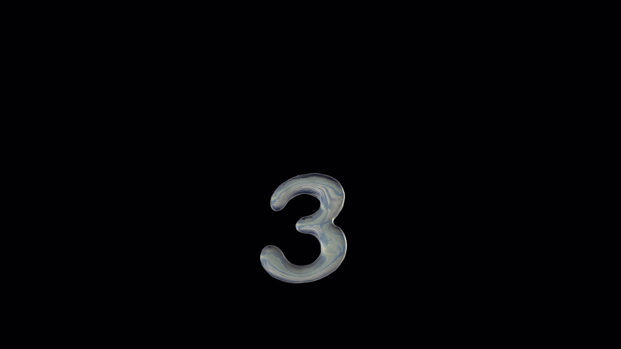 Numero liquido 3 che si scioglie su sfondo trasparente