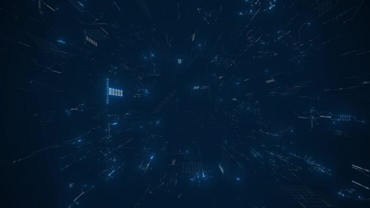 Volo attraverso un tunnel digitale del cyberspazio