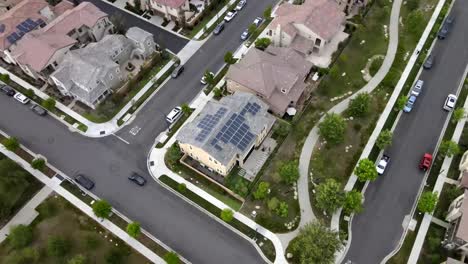 house in tustin neighborhood, solar panels, energy, aerial 4k