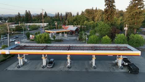 an empty gas station in the evening