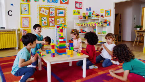 preschool children playing with blocks