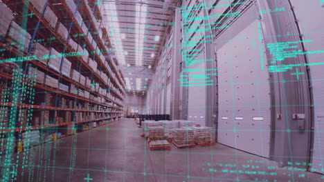 animación del procesamiento de datos en un almacén vacío