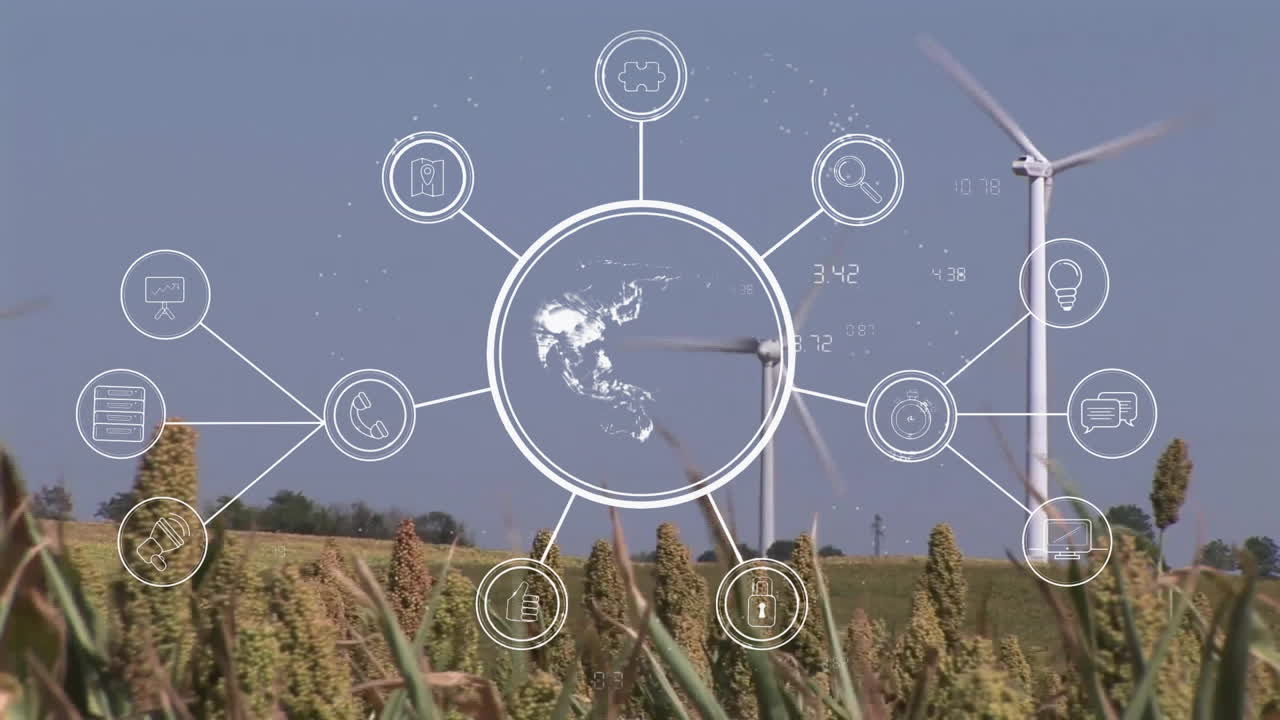 풍력 터빈을 통해 연결 네트워크의 애니메이션과 데이터 처리