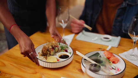 sushi and sashimi service in a restaurant