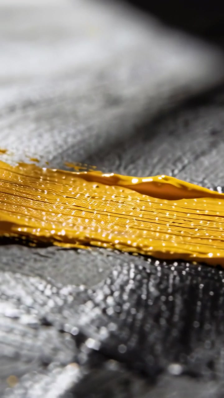 Video verticale: Toccando un pannello in studio, coltello che trascina vernice gialla densa, aggiungendo una lucentezza testurizzata