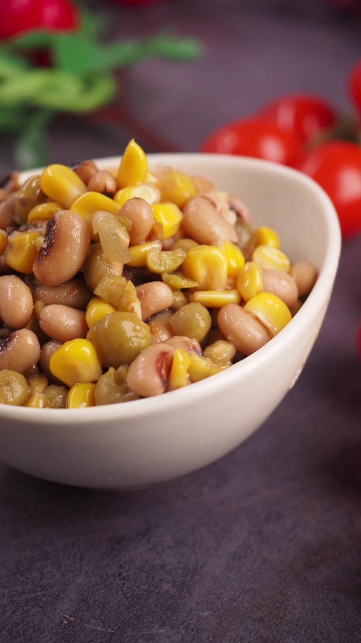 Close-up of Fresh Bean and Corn Salad with Cherry Tomatoes