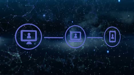 animation of network of digital icons against shining star in space