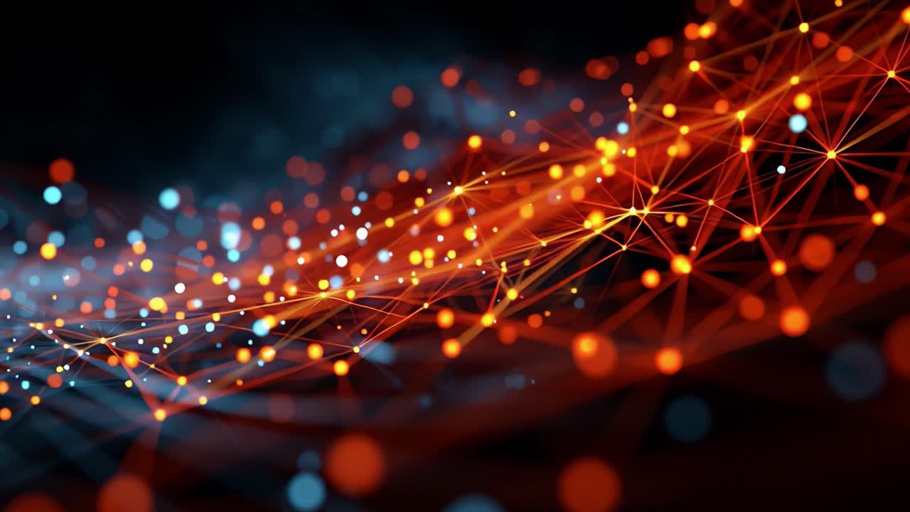 Captivating Display of Abstract Light Particles and Colorful Connections in a Dynamic Flow, Showcasing the Beauty of Digital Art and Technology with a Blend of Warm and Cool Hues in a Mesmerizing Pattern