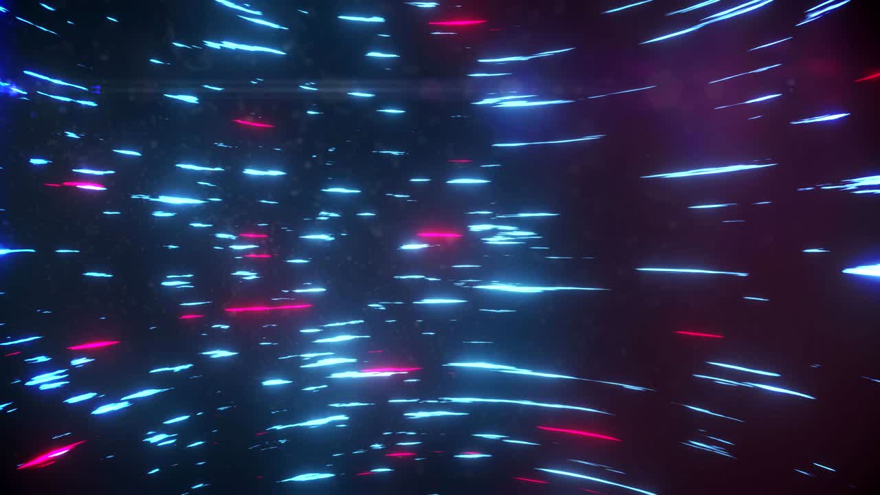 Animation of blue and red light trails spinning against black background