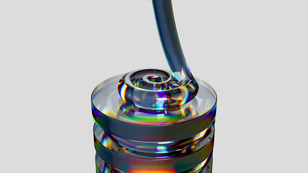 Rendering 3D astratto di spirale liquida iridescente