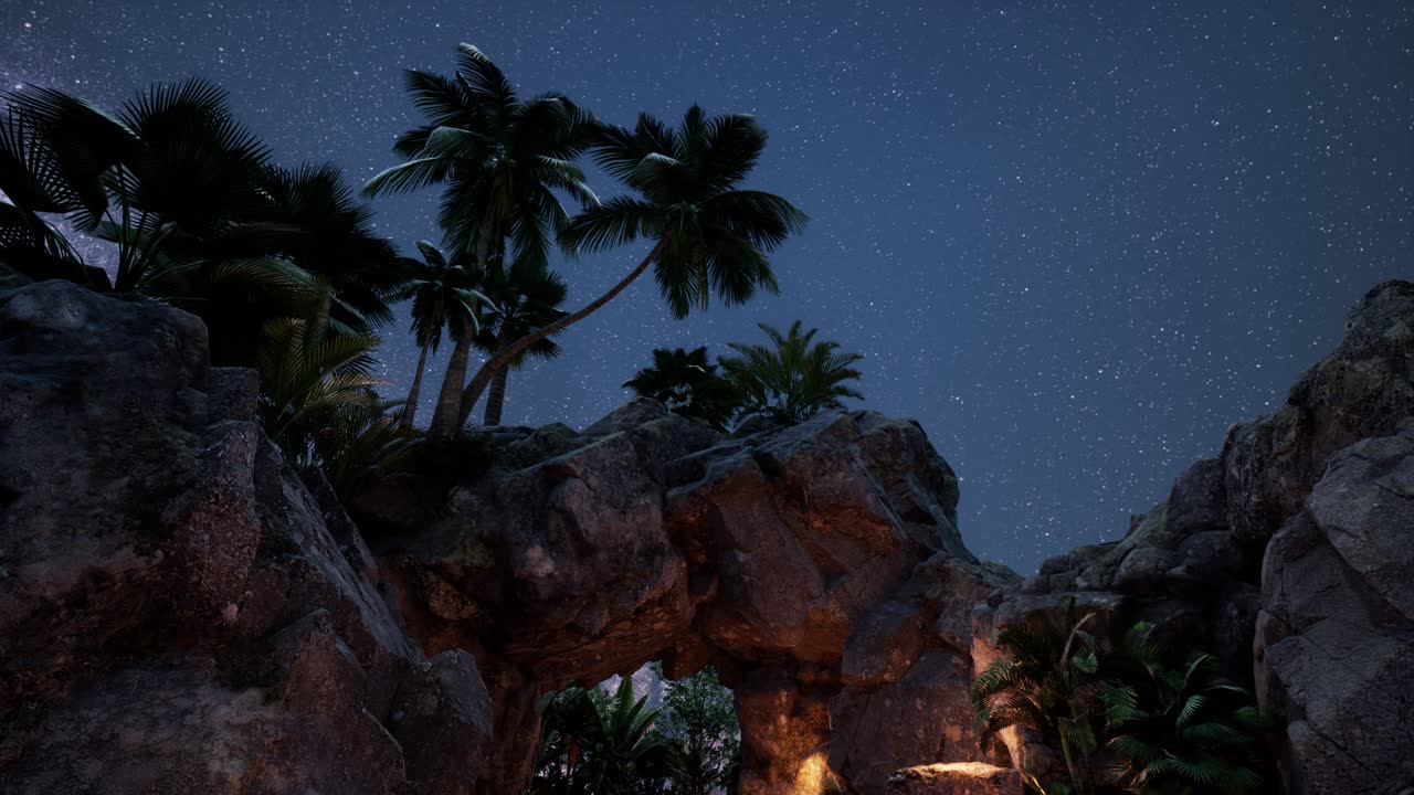 모래석 협곡 벽과 나무 위에 4k 하이퍼 ⁇ 스 스타 트레일