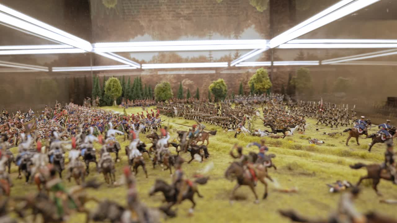 폴란드, 리즈바크-와르민스키에 있는 리즈바크 박물관의 하일스베르크 전투 미술 전시회, 클로즈업, 핸드헬드 샷