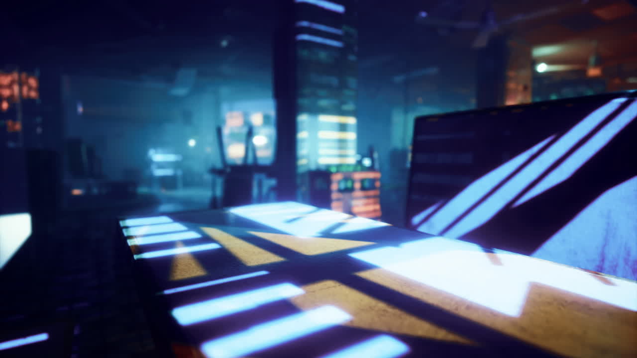 Cyberpunk byinteriør om natten