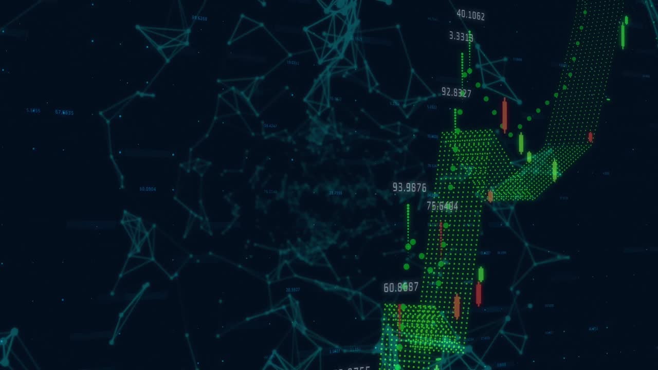 Animation of data processing and shapes on black background