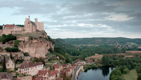 beynac castle, cinematic panorama from dordogne, france