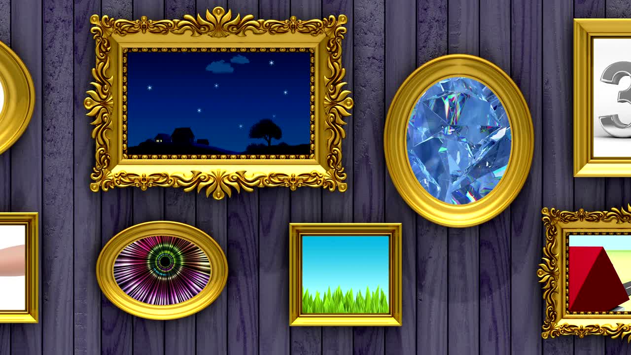 그림 갤러리, 보라색 나무 배경에 3d 애니메이션