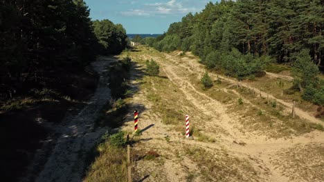 Boundary-line-between-Poland-and-Germany,-camera-moving-above