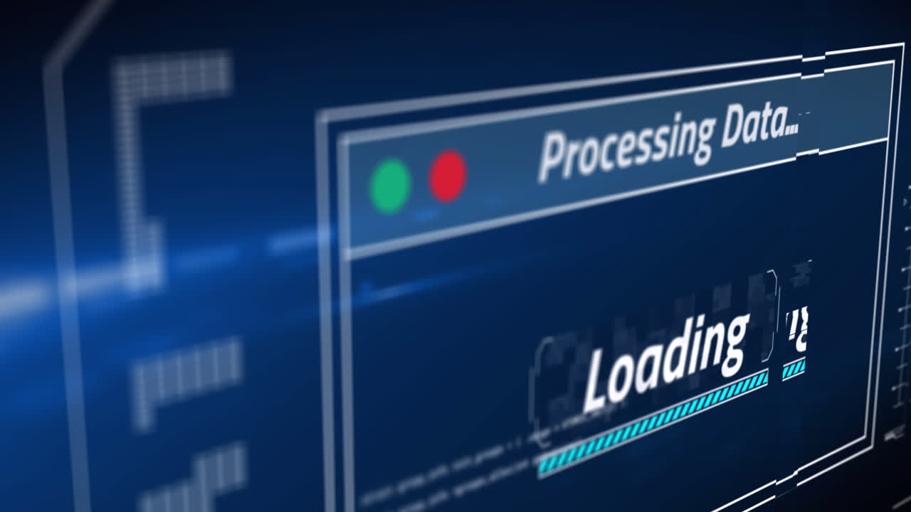 animatie van gegevensverwerking met ladingbalk op blauwe achtergrond