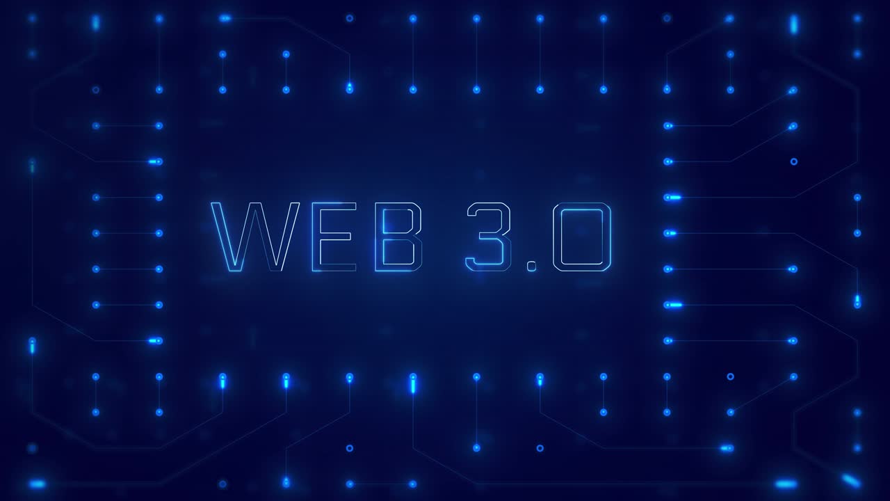 WEB 3.0 Text on Animated Digital Circuit Board Background