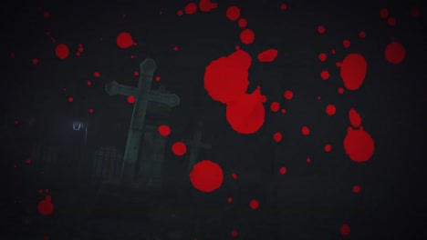 Animation-of-blood-over-cemetery-and-lantern-at-night