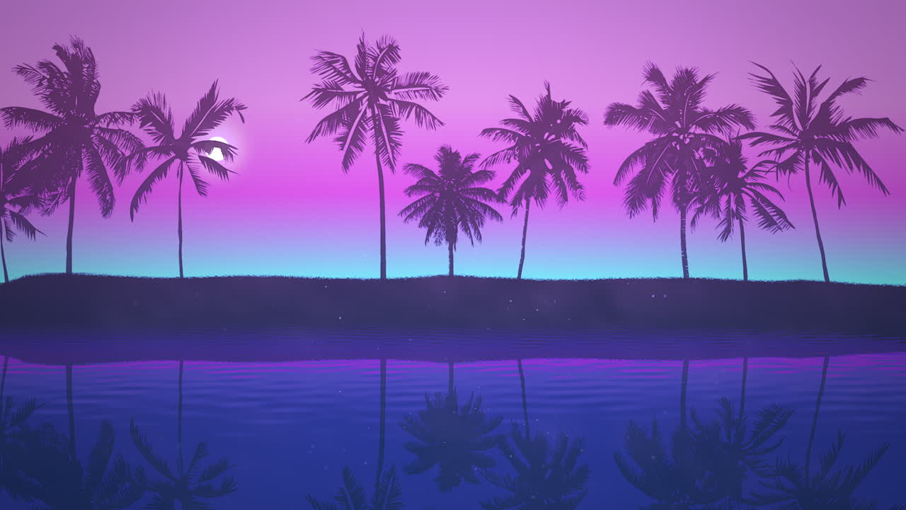 Panoramic view of tropical landscape with palm trees and sunset 23