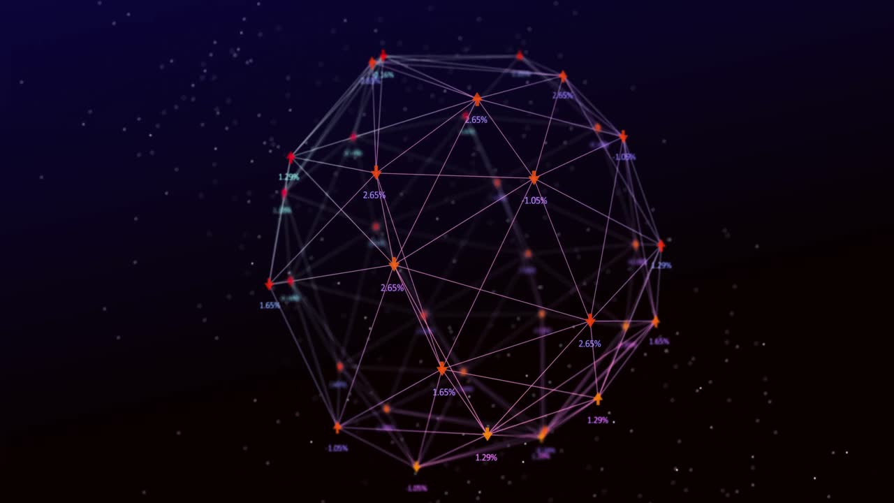 animación de la interfaz digital y globo de las conexiones de red con flechas y números en el reverso oscuro