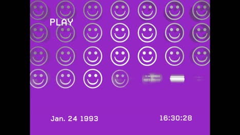 Animation-of-smile-emojis-icons-over-screen-with-noise